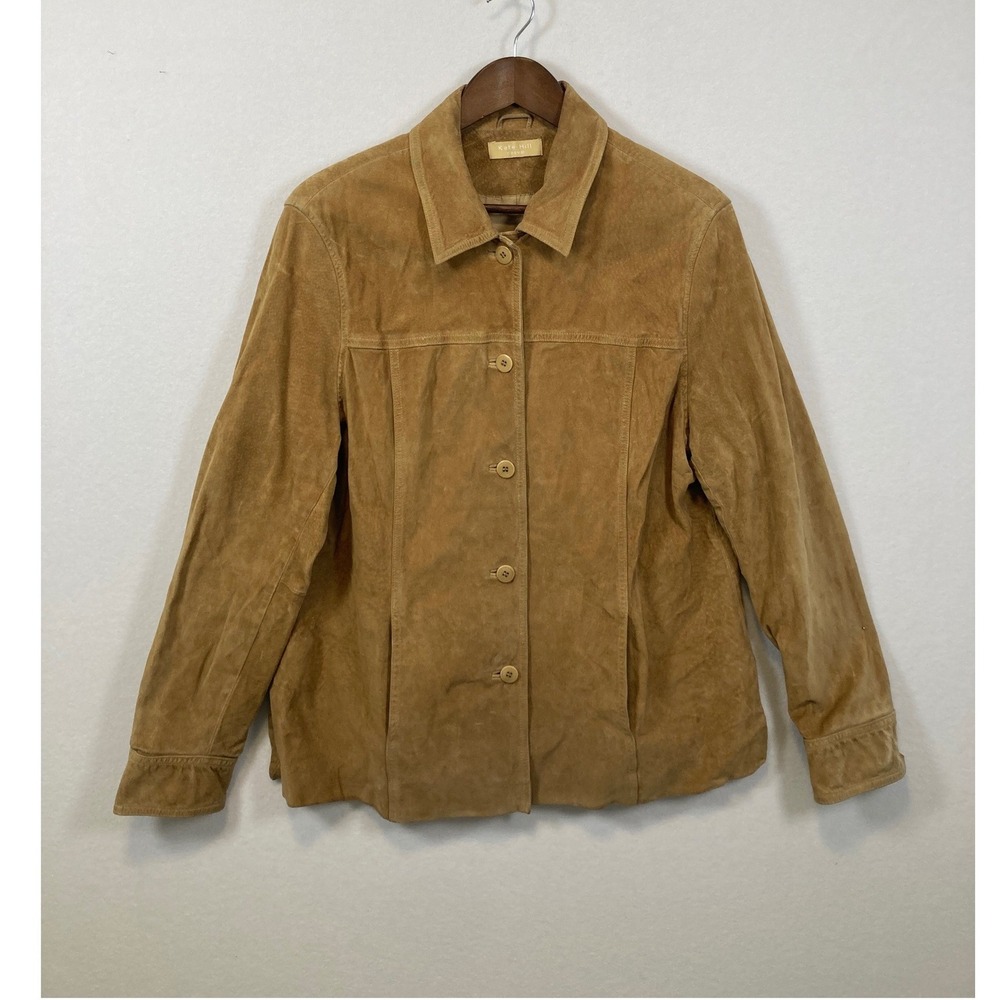 Kate Hill Casual Suede Leather Button Front Jacket Women